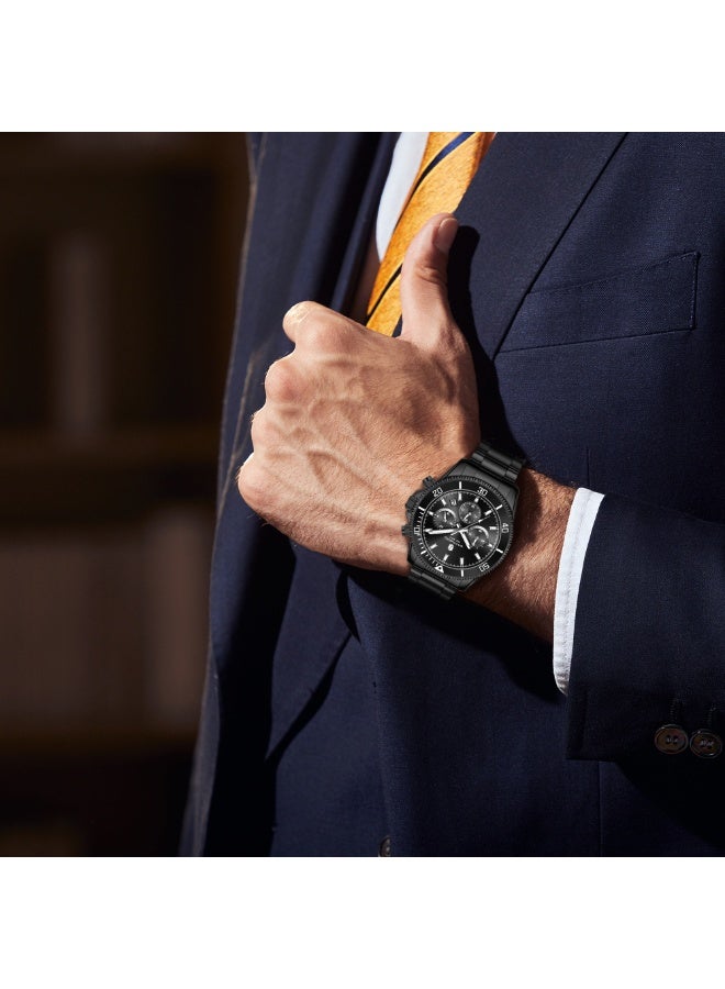 سافيرو ساعة سابفيرو كرونوغراف رجالية من الفولاذ المقاوم للصدأ، مقاومة للماء حتى عمق 50 مترًا، ساعة كوارتز تناظرية مع عرض التاريخ، ساعة كلاسيكية فاخرة وأنيقة، هدية مثالية للرجال. - Image 3